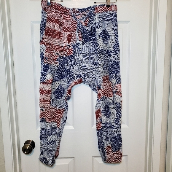 HEI HEI M Printed Nouveau Harem Jogger Pants Drop Crotch Cargo - Picture 3 of 12